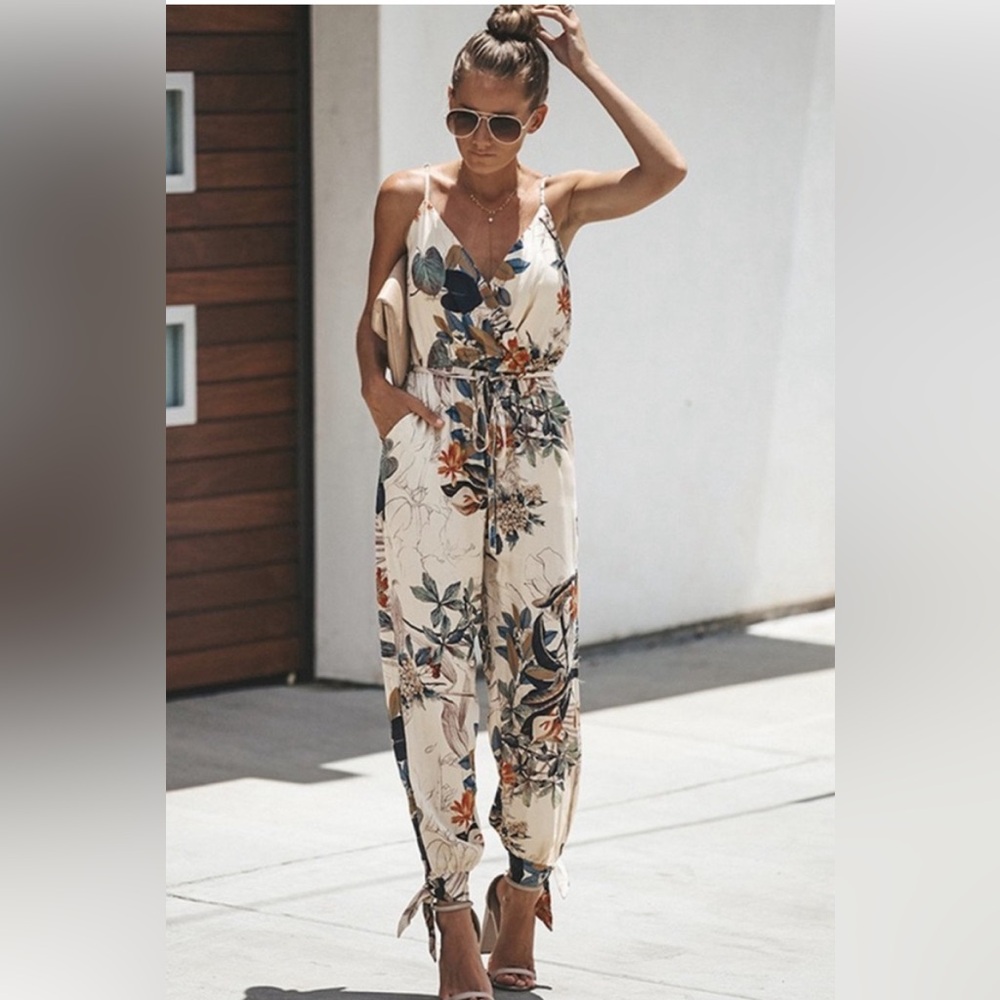 Deep V Floral Jumpsuit
